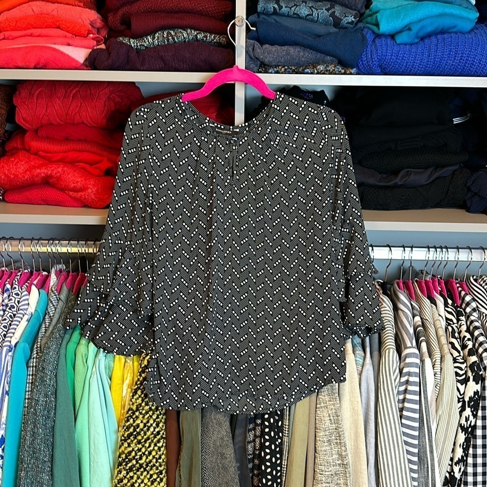 Banana Republic black/white print 3/4 quarter sleeve blouse size XS​
